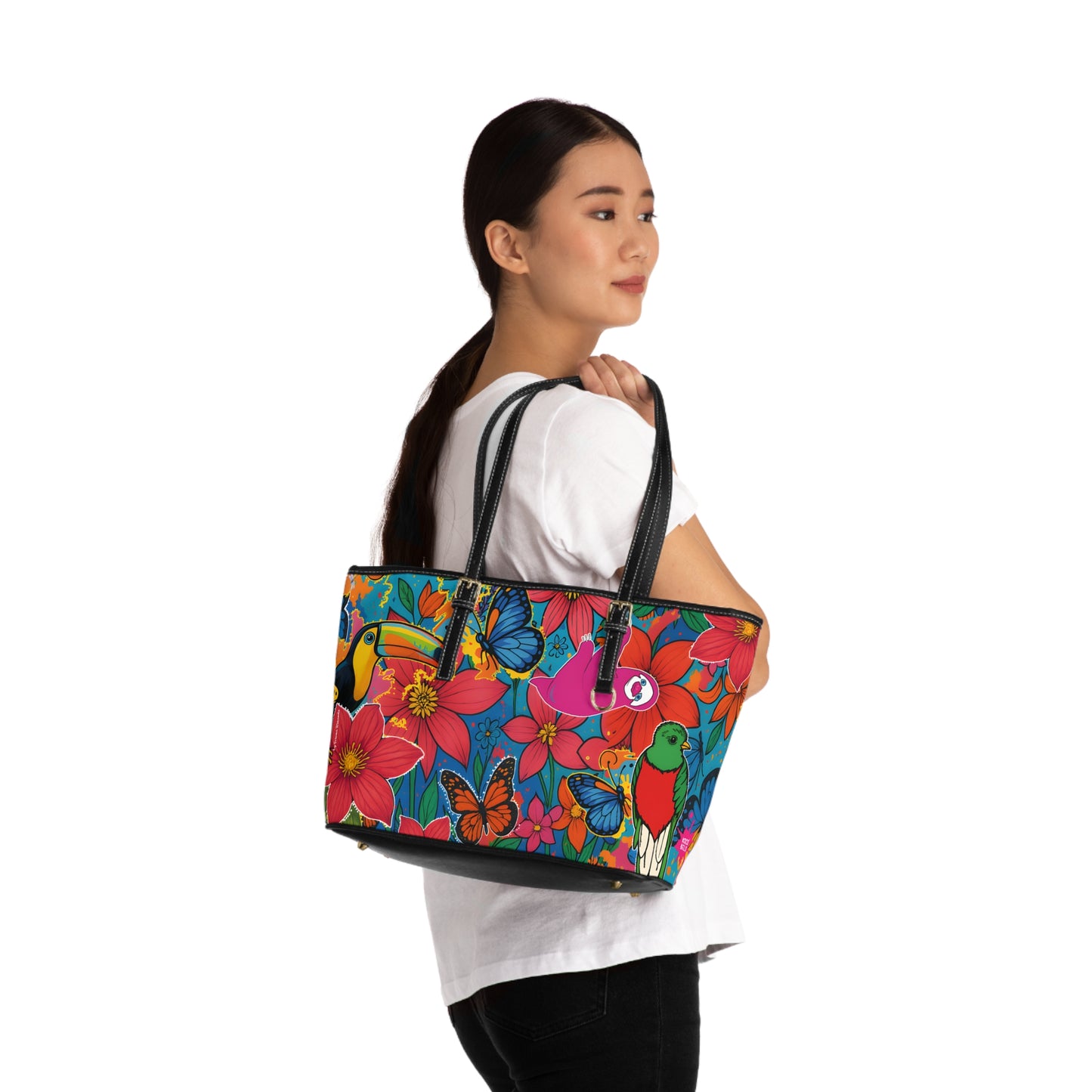Selvagia – Vibrant Floral Tote with Toucan & Butterfly Print