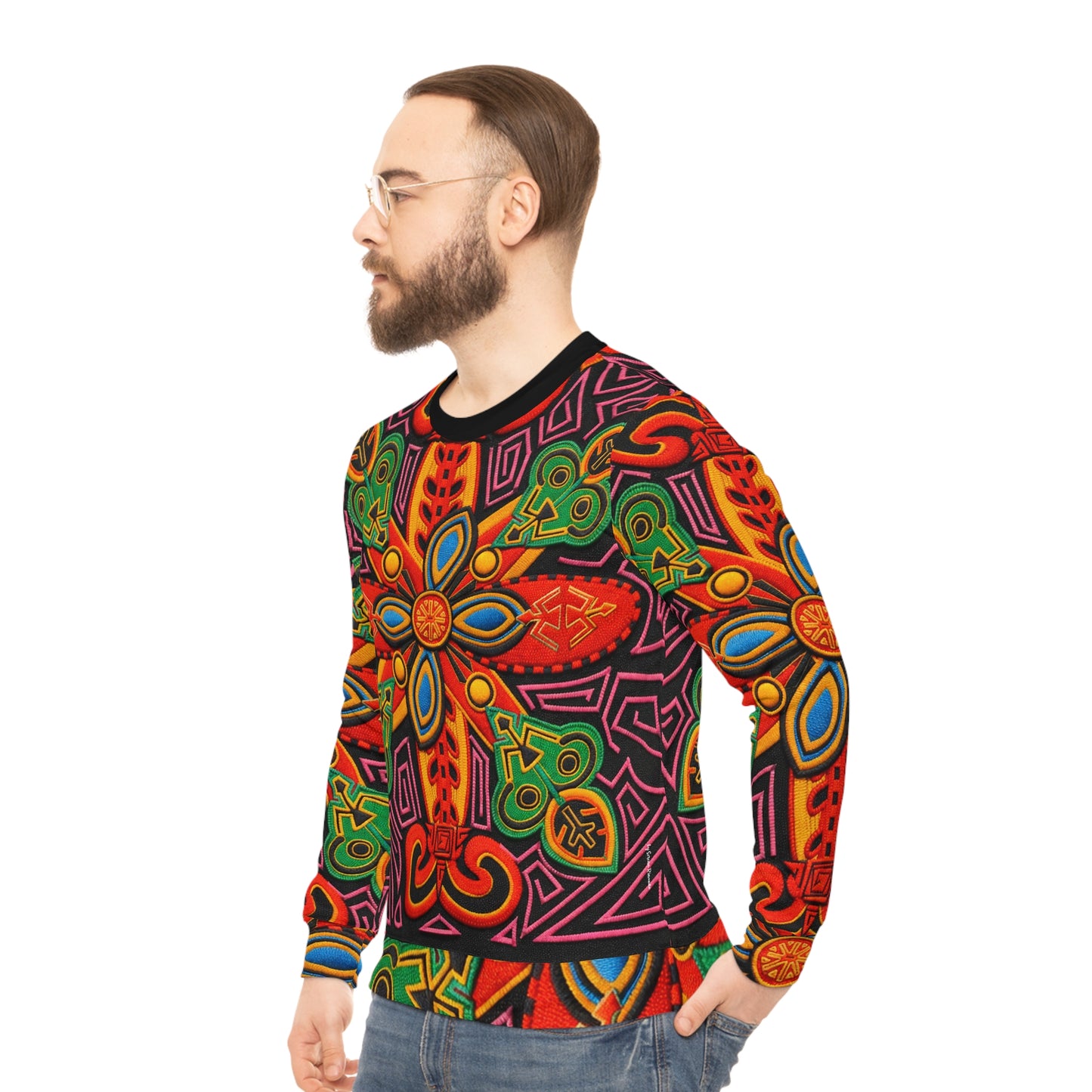 Bold Tribal Floral Lightweight Sweatshirt — Vibrant All-Over-Print