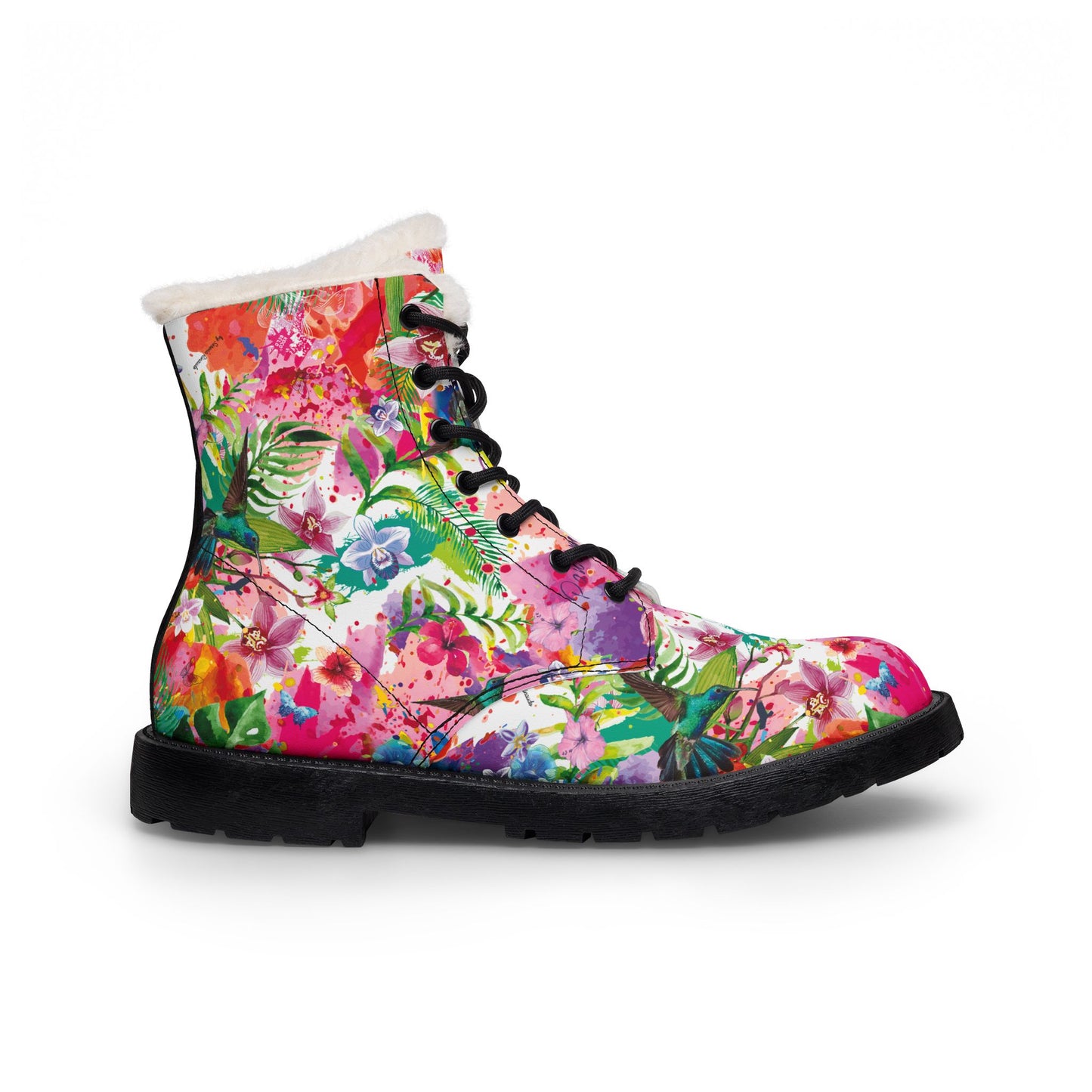 Colibris-Lined Leather Boots — Women's Colorful Garden Winter Boots