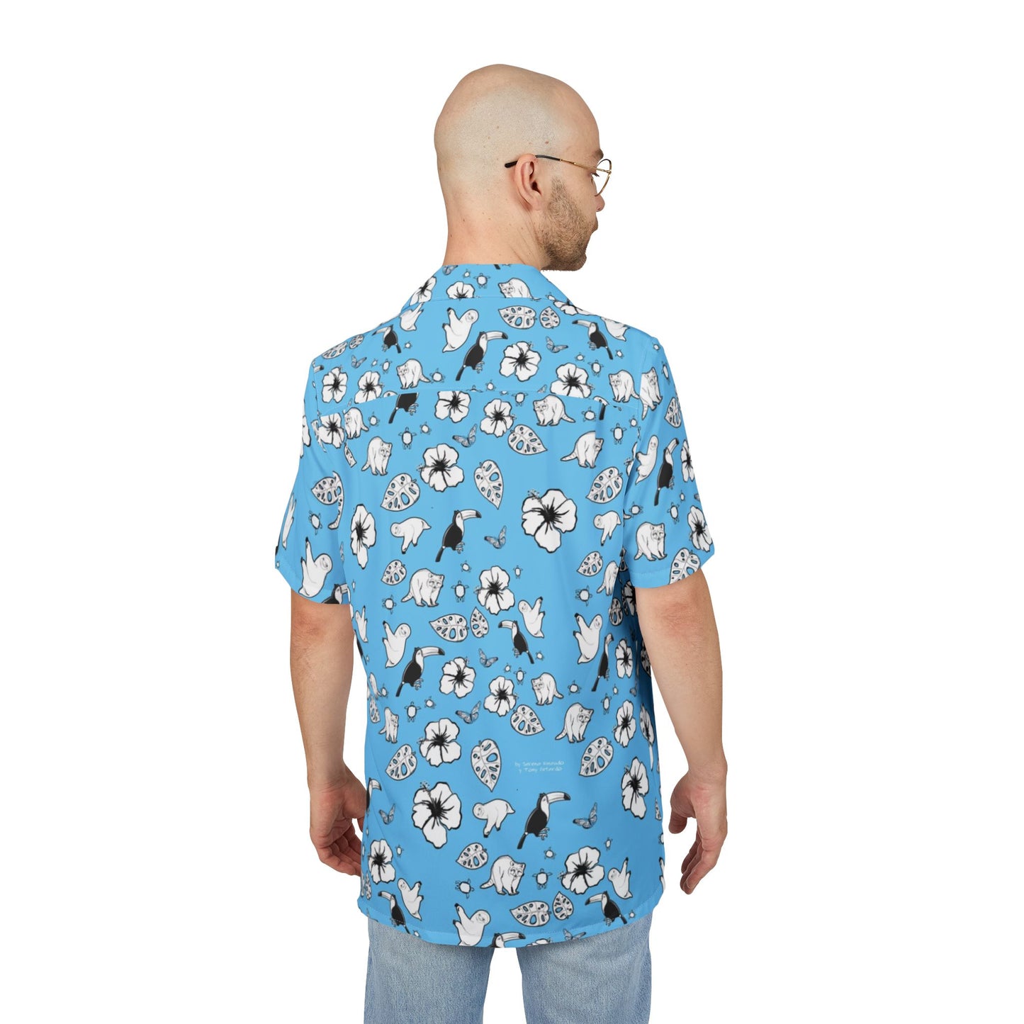 Blue Floral Hawaiian Shirt — Tropical Hibiscus Aloha Button-Down