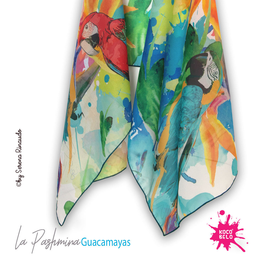 PASHMINA GUACAMAYAS 140 cm x 45