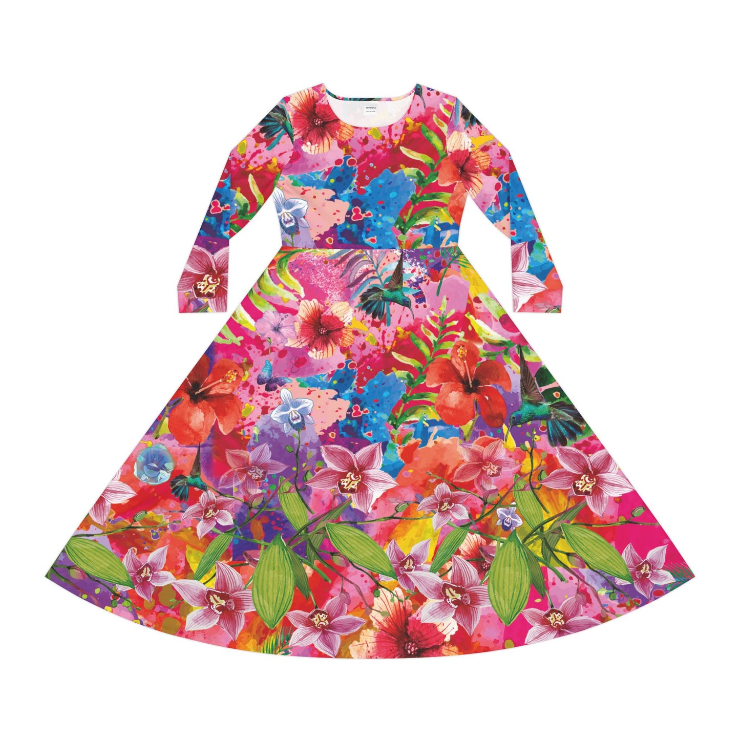 Floral Tropical Dance Dress — Vibrant Long-Sleeve AOP