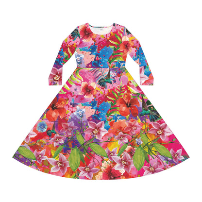 Floral Tropical Dance Dress — Vibrant Long-Sleeve AOP