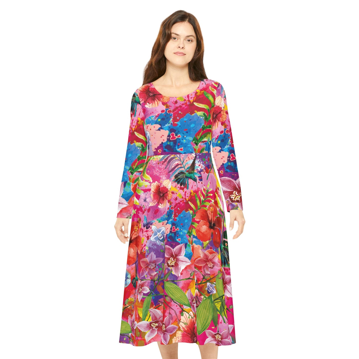 Floral Tropical Dance Dress — Vibrant Long-Sleeve AOP