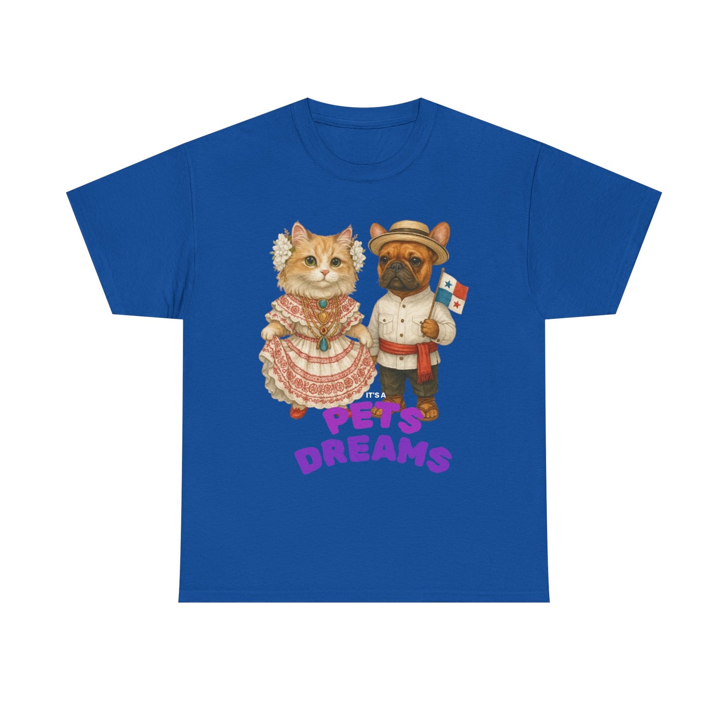 T-Shirt — "Pets Dreams" Vintage Cat & Dog Graphic Tee (Cute French-Themed Pet Couple)