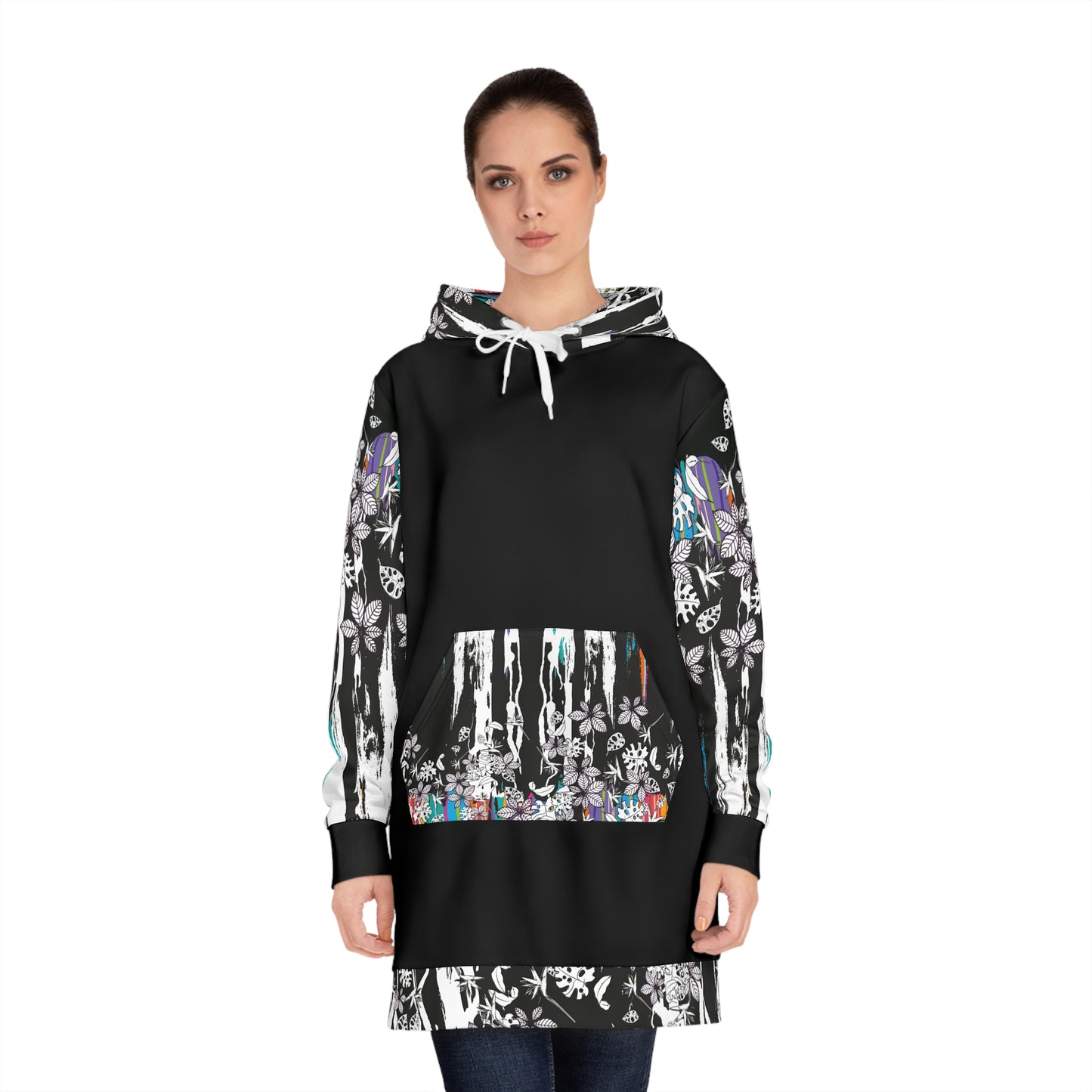Vestido Sudadera  Hojas negra