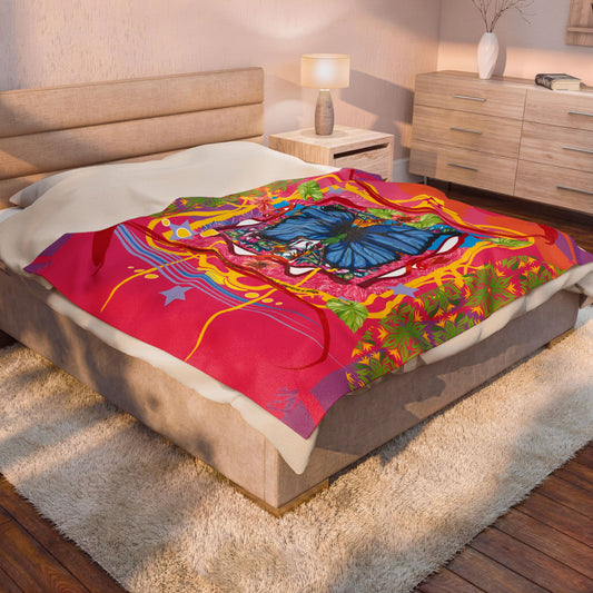 Butterfly Dream Velveteen Plush Blanket — Vibrant Boho Throw for Cozy Bedrooms & Gifts