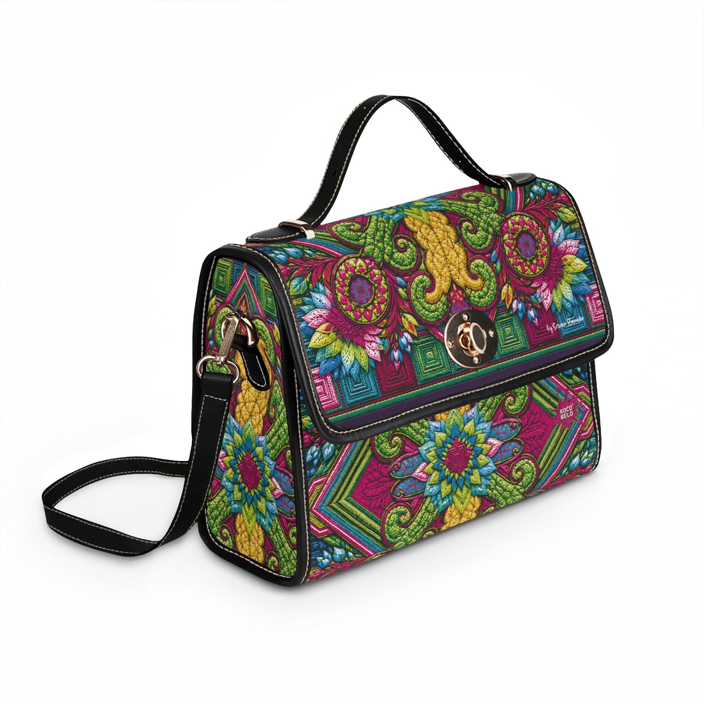 Waterproof Canvas Bag - Tropical Sunset Feather Print Shoulder Bag