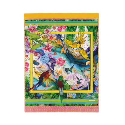 Couverture en peluche en velours PARAISO of Tropical Vibrance - Motifs floraux et oiseaux douillets 