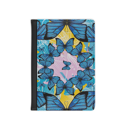 Butterfly Kaleidoscope Passport Cover — Blue Floral Travel Protector