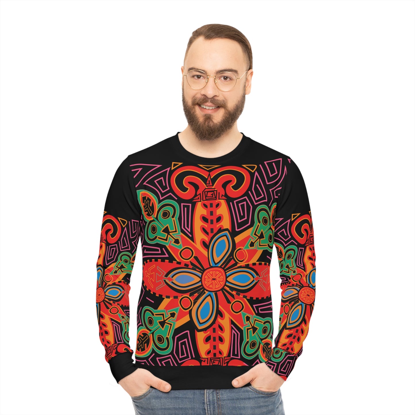 Bold Tribal Floral Lightweight Sweatshirt — Vibrant All-Over-Print