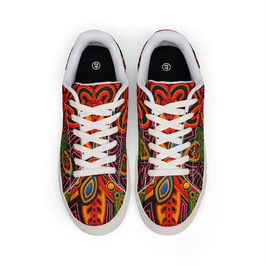 Women's Low-Top Sneakers — Colorful Mexican Sugar Skull Floral Design