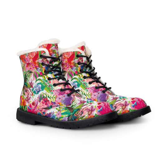Colibris-Lined Leather Boots — Women's Colorful Garden Winter Boots