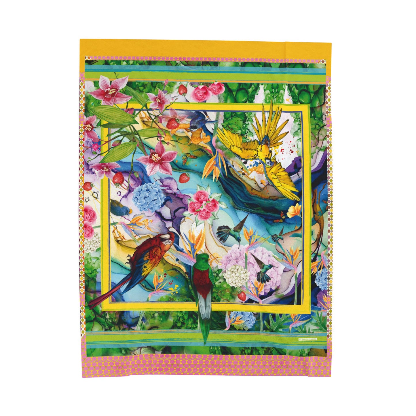 Couverture en peluche en velours PARAISO of Tropical Vibrance - Motifs floraux et oiseaux douillets 