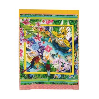 Couverture en peluche en velours PARAISO of Tropical Vibrance - Motifs floraux et oiseaux douillets 