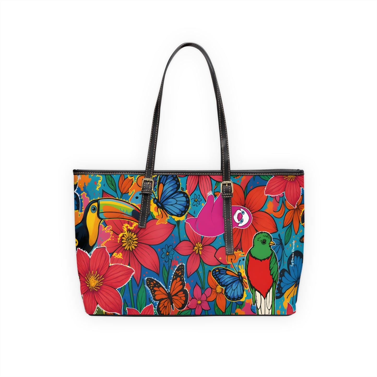 Selvagia – Vibrant Floral Tote with Toucan & Butterfly Print