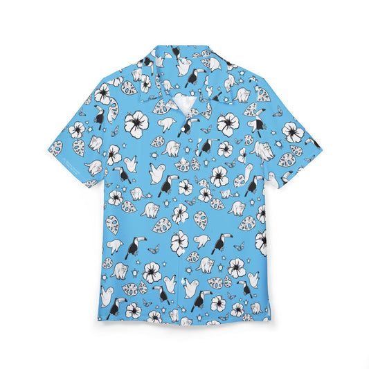 Blue Floral Hawaiian Shirt — Tropical Hibiscus Aloha Button-Down