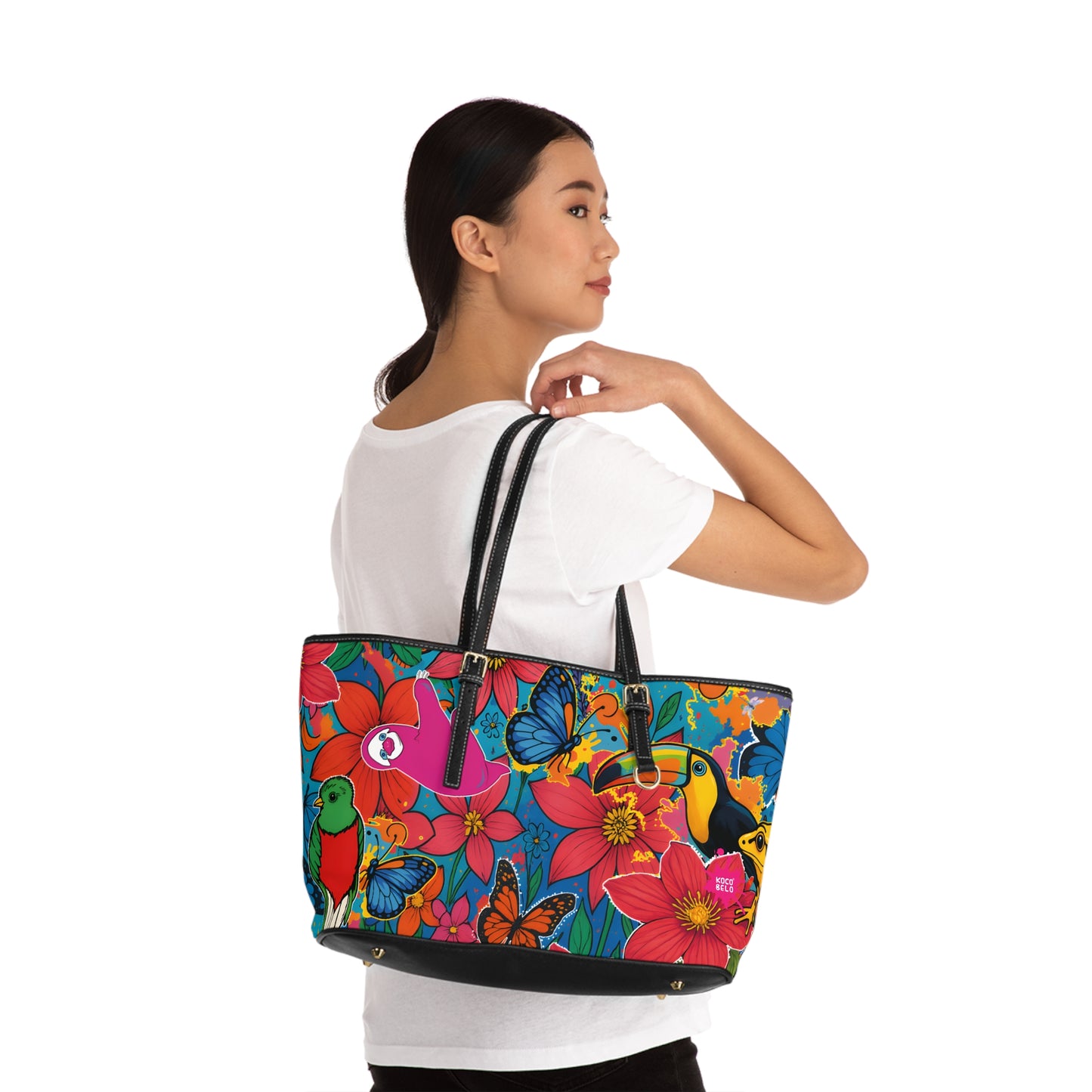 Selvagia – Vibrant Floral Tote with Toucan & Butterfly Print