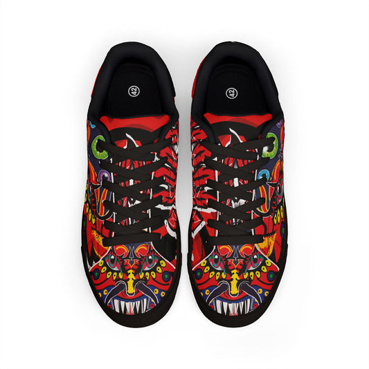 Women's Low-Top Sneakers — Colorful Mexican Sugar Skull Floral Design