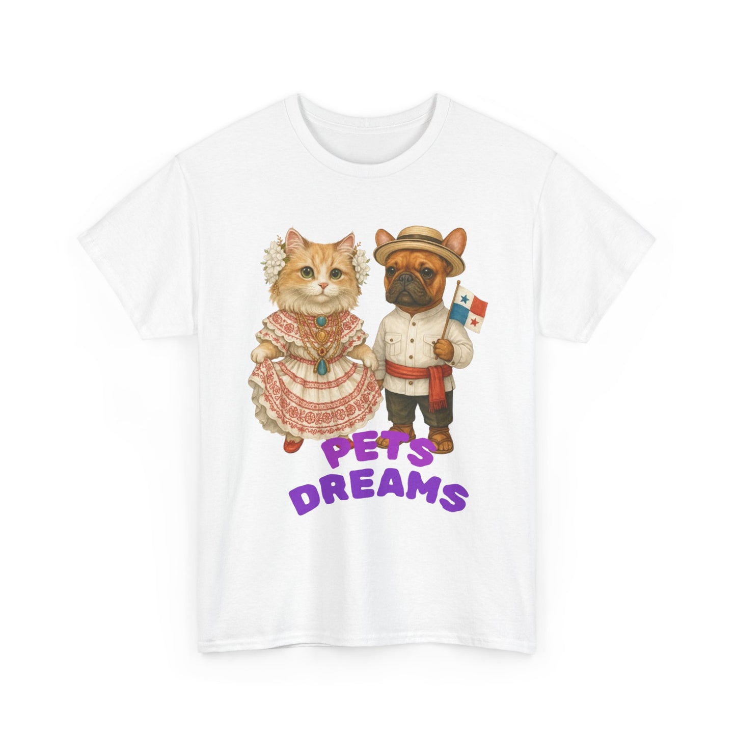 T-Shirt — "Pets Dreams" Vintage Cat & Dog Graphic Tee (Cute French-Themed Pet Couple)