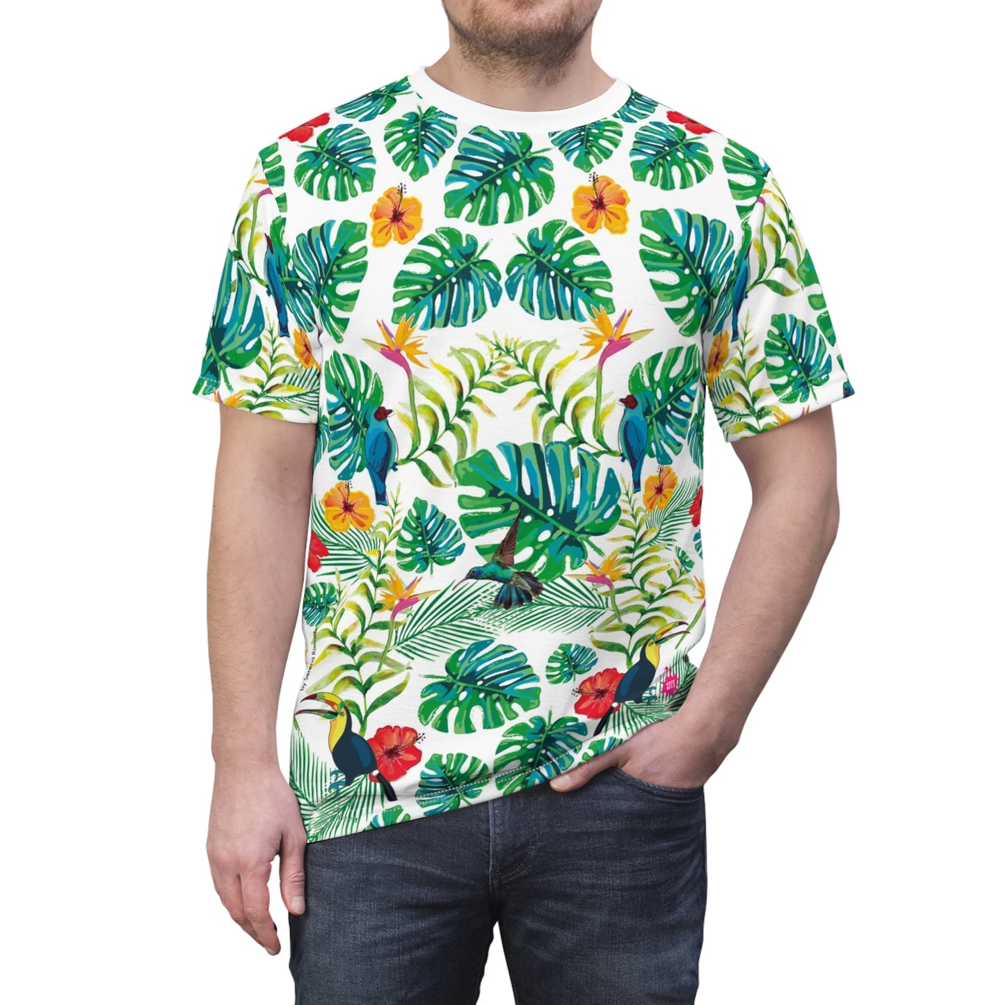 T-shirt unisexe coupé et cousu Tropical Paradise - Imprimé floral vibrant pour les escapades estivales 