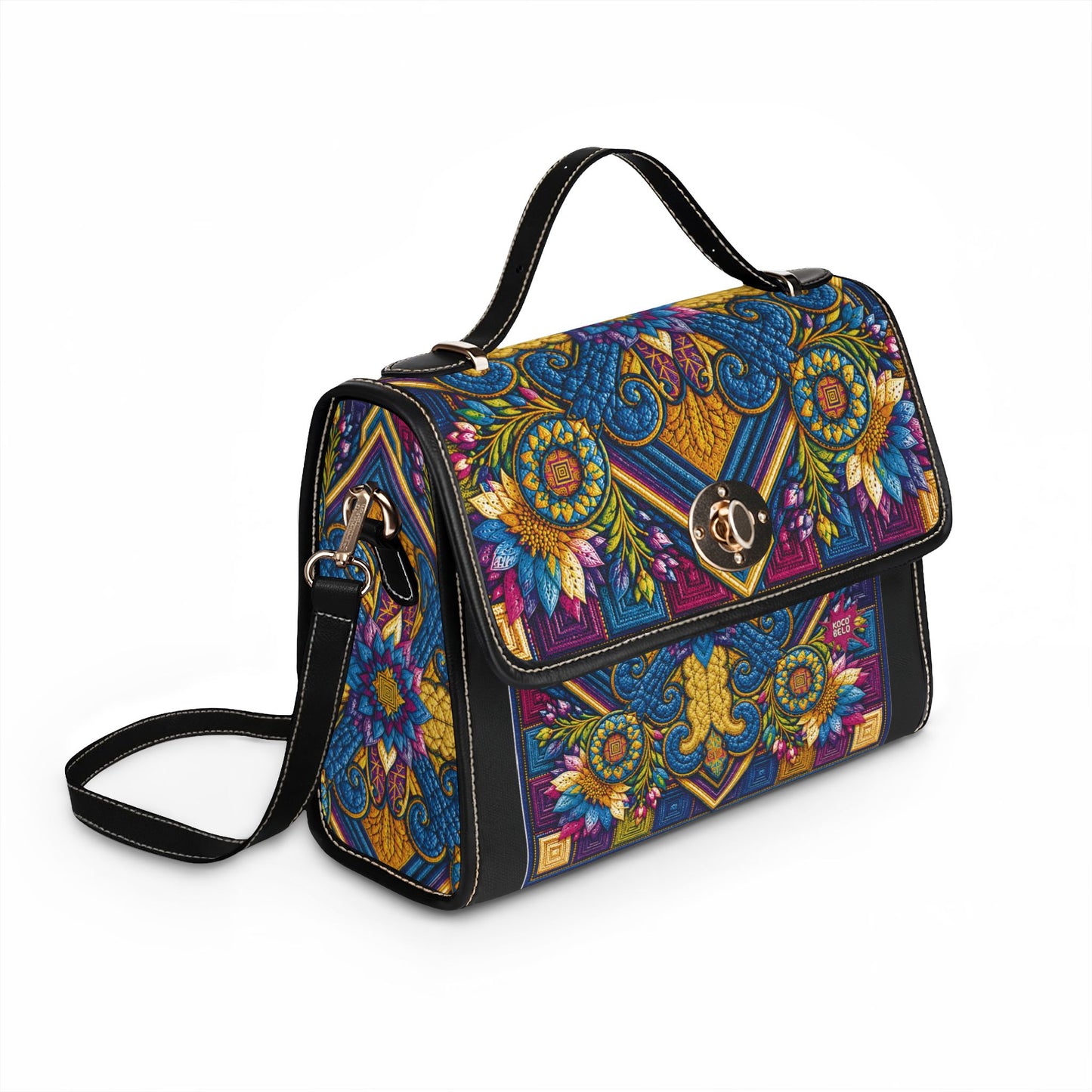 Waterproof Canvas Bag — Vibrant Tribal Floral Cross Design