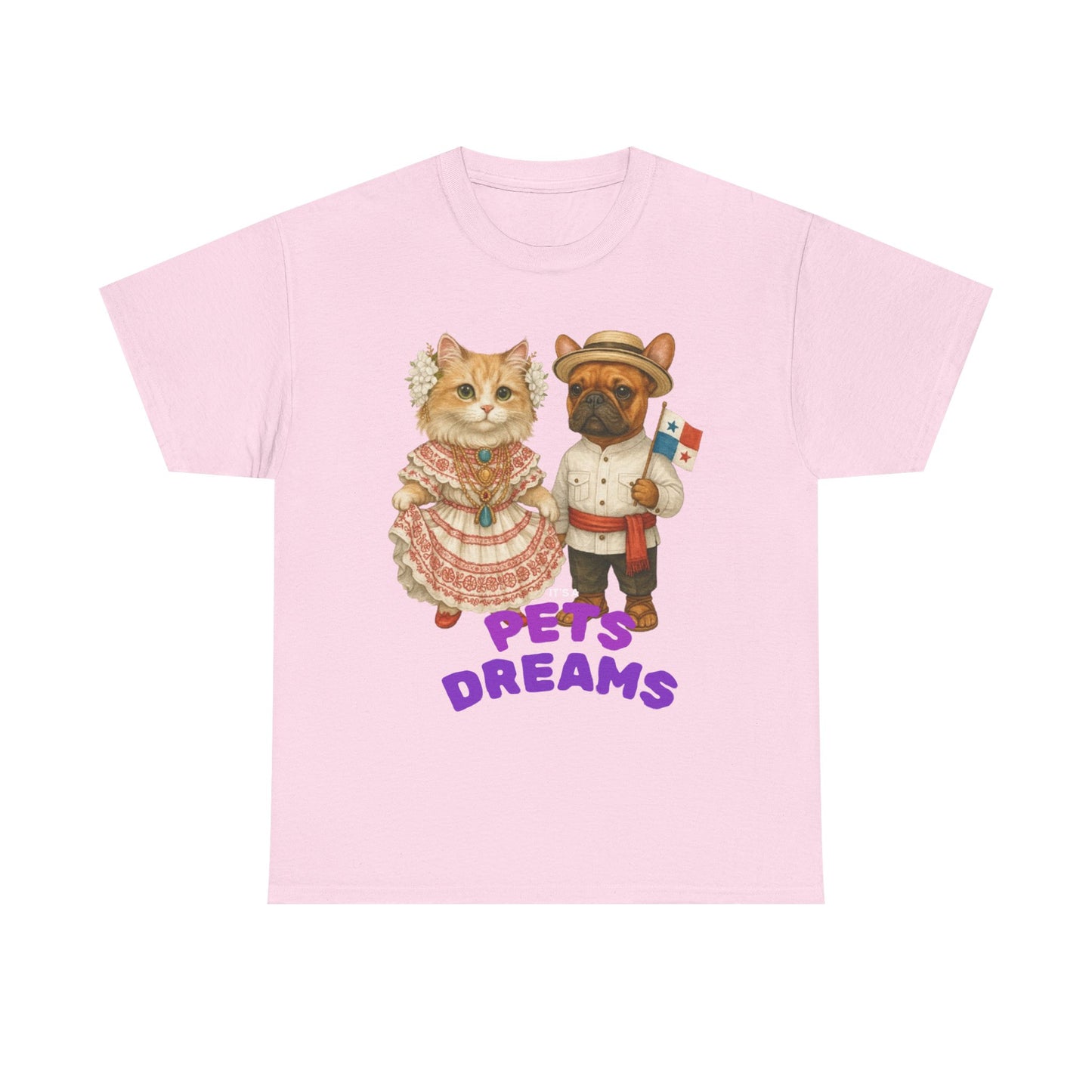 T-Shirt — "Pets Dreams" Vintage Cat & Dog Graphic Tee (Cute French-Themed Pet Couple)