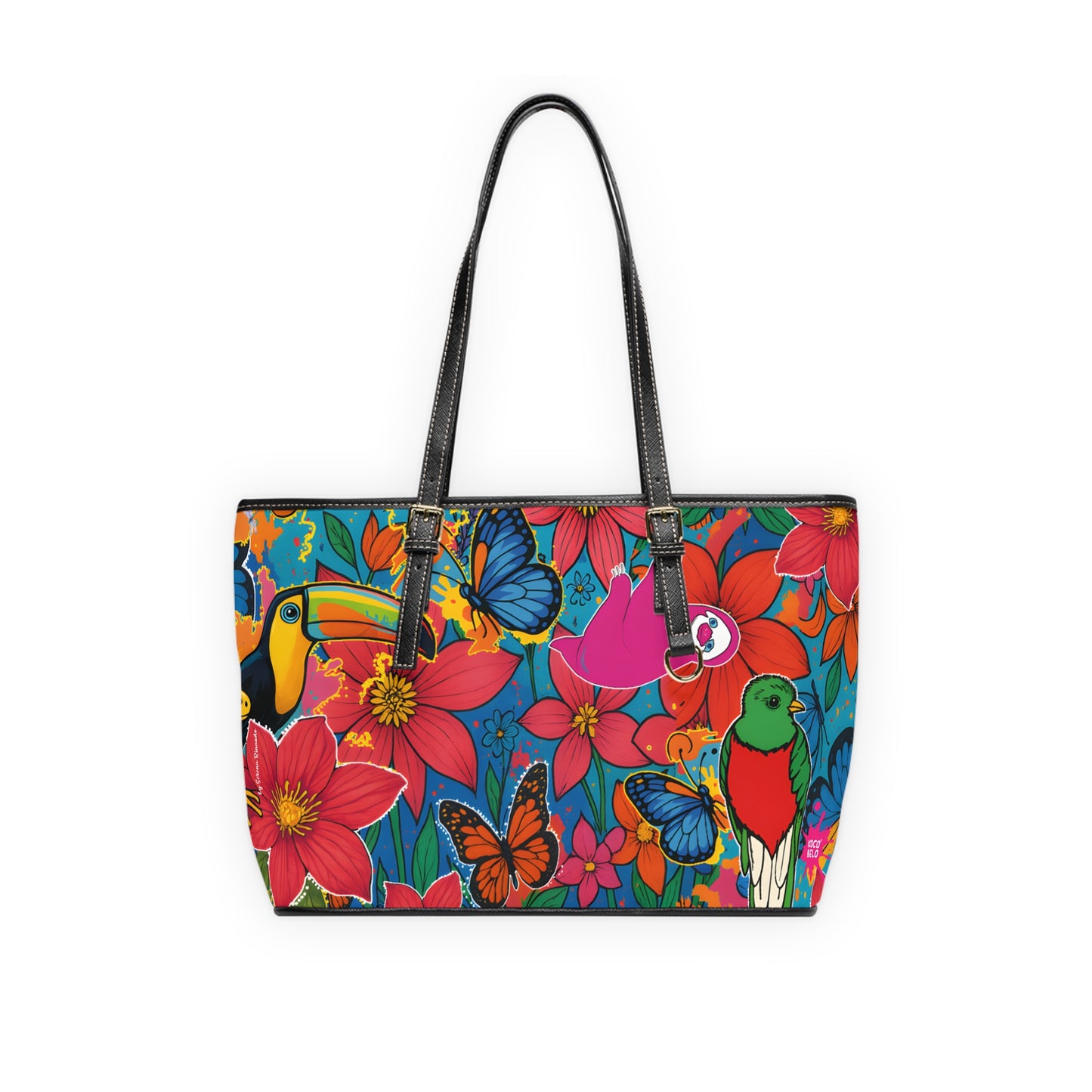 Selvagia – Vibrant Floral Tote with Toucan & Butterfly Print