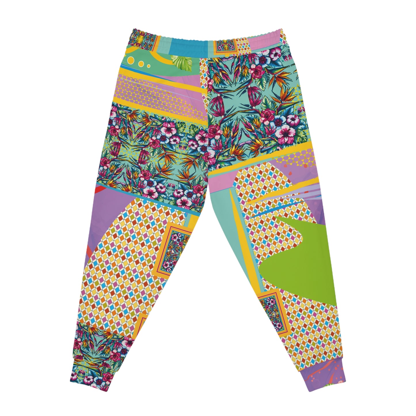 Patchwork Floral Athletic Joggers — Colorful All-Over Print Sweatpants