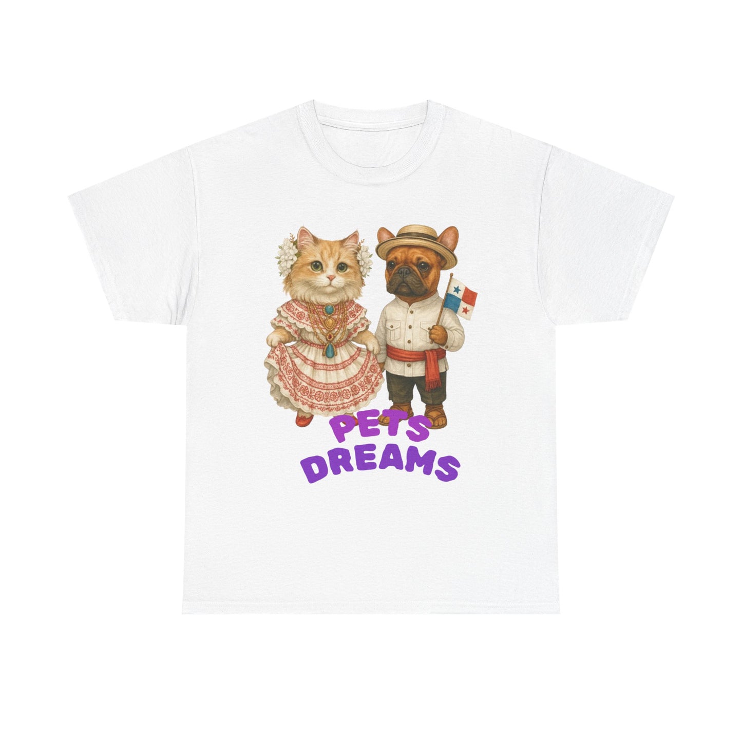 T-Shirt — "Pets Dreams" Vintage Cat & Dog Graphic Tee (Cute French-Themed Pet Couple)
