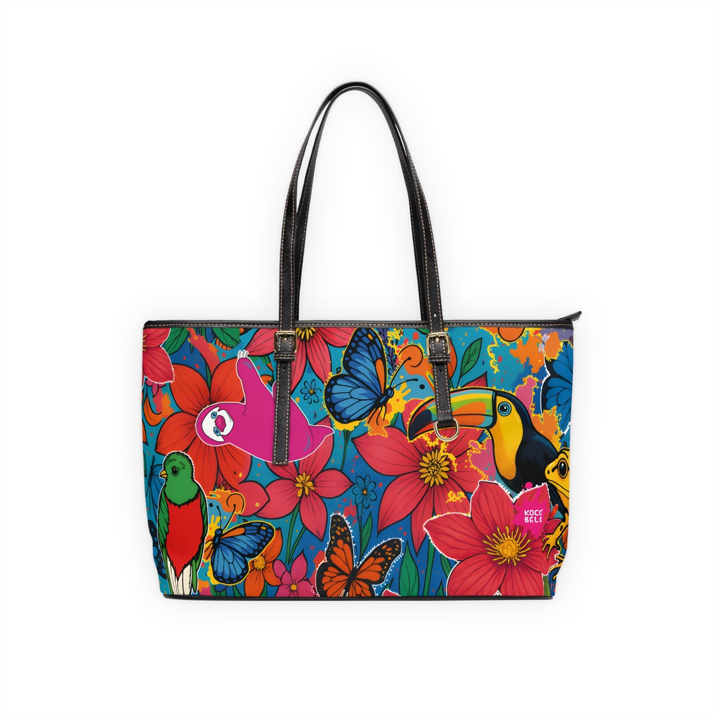 Selvagia – Vibrant Floral Tote with Toucan & Butterfly Print