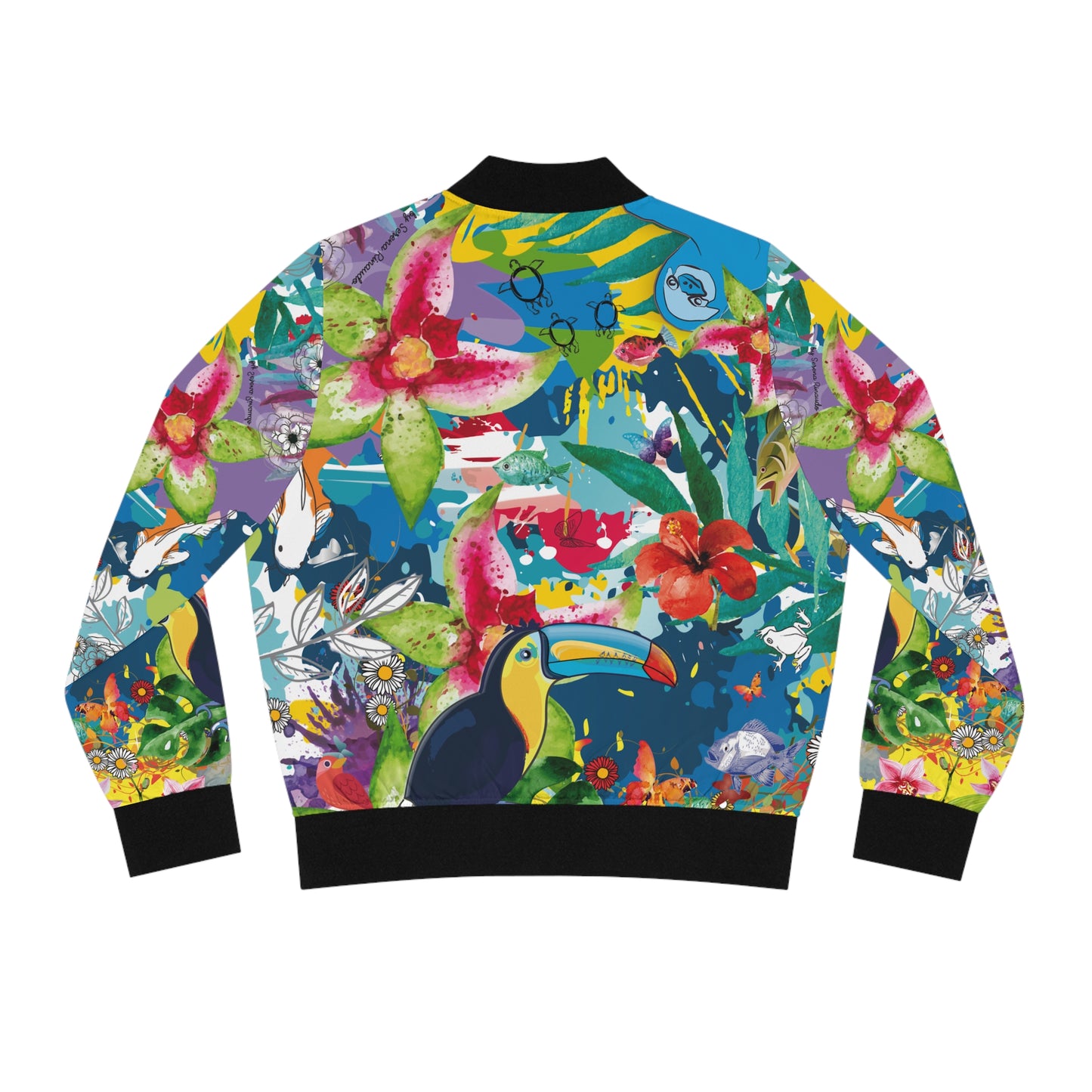 Tropical Toucan & Frog Bomber Jacket — Women's Bright Floral AOP