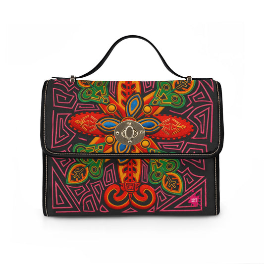 Waterproof Canvas Bag — Vibrant Tribal Floral Cross Design