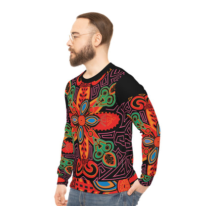 Bold Tribal Floral Lightweight Sweatshirt — Vibrant All-Over-Print