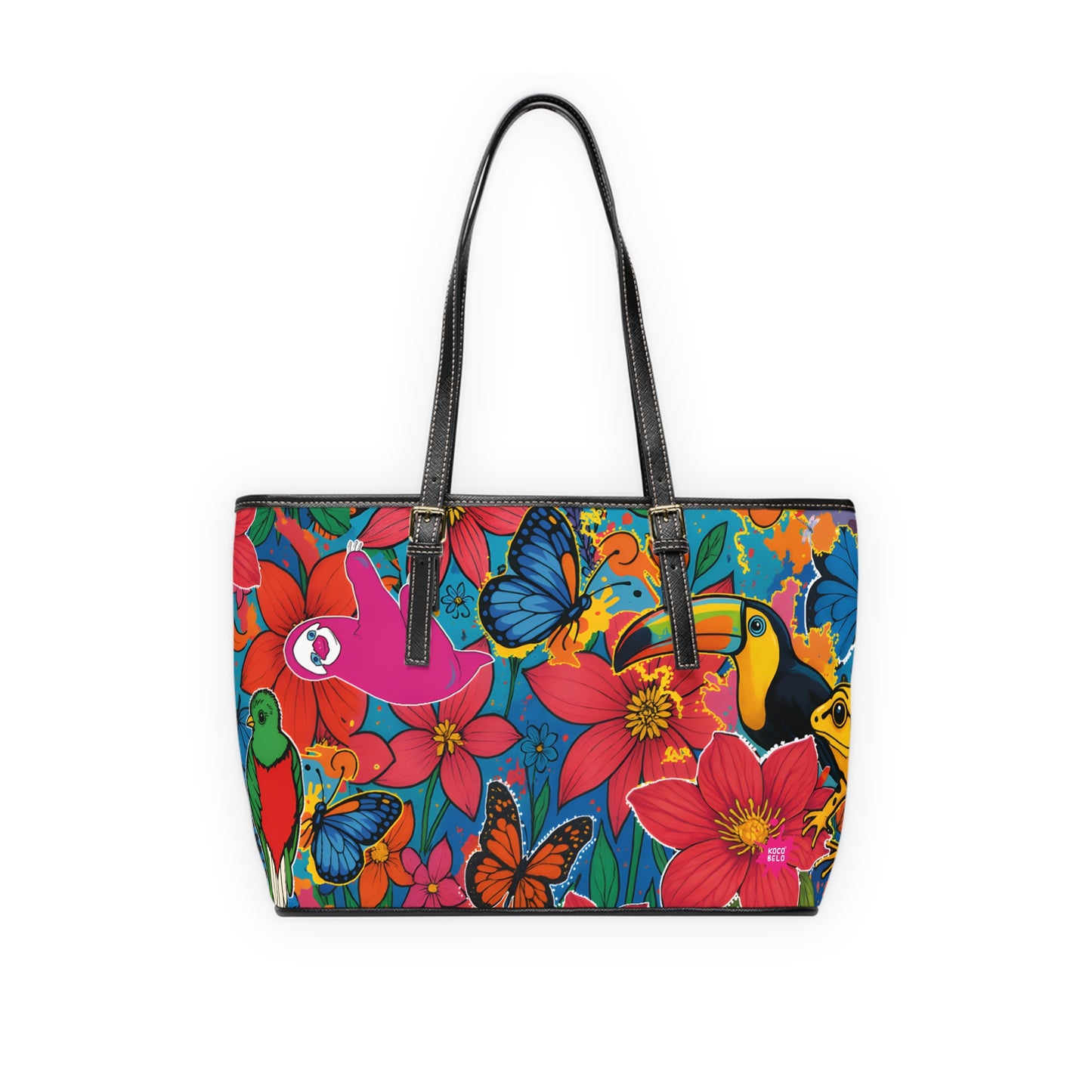 Selvagia – Vibrant Floral Tote with Toucan & Butterfly Print