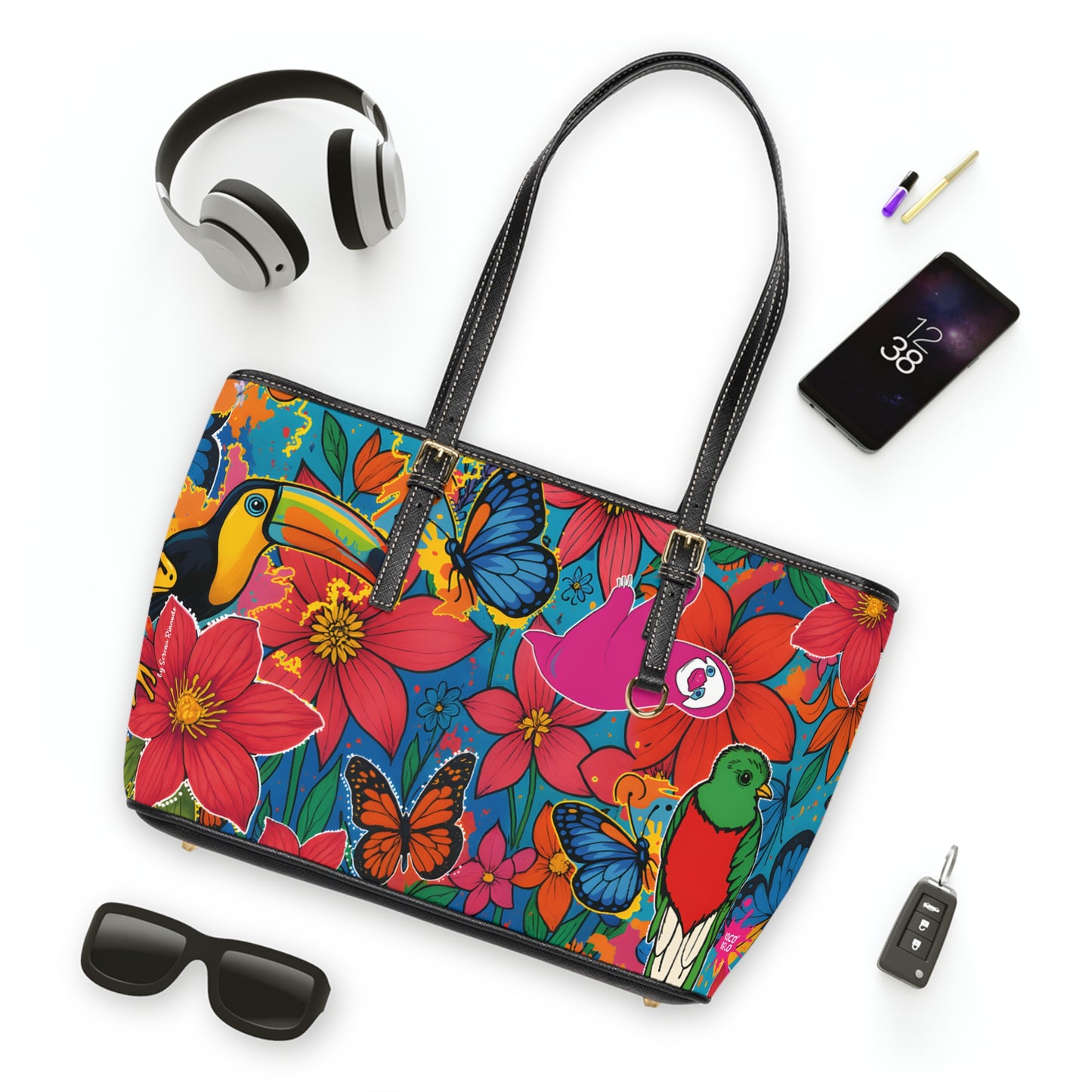 Selvagia – Vibrant Floral Tote with Toucan & Butterfly Print