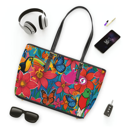 Selvagia – Vibrant Floral Tote with Toucan & Butterfly Print