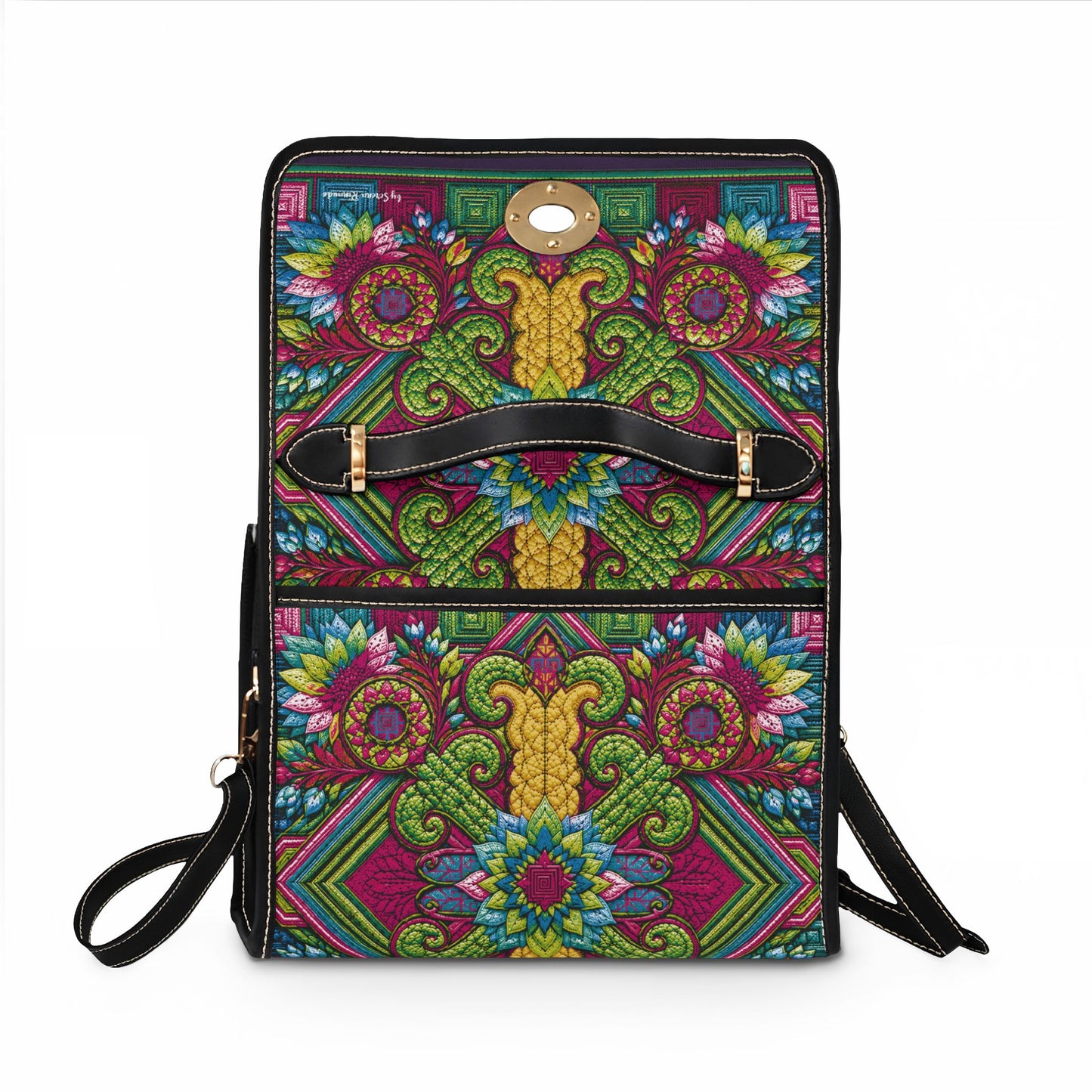 Waterproof Canvas Bag - Tropical Sunset Feather Print Shoulder Bag