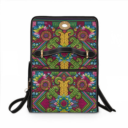 Waterproof Canvas Bag - Tropical Sunset Feather Print Shoulder Bag