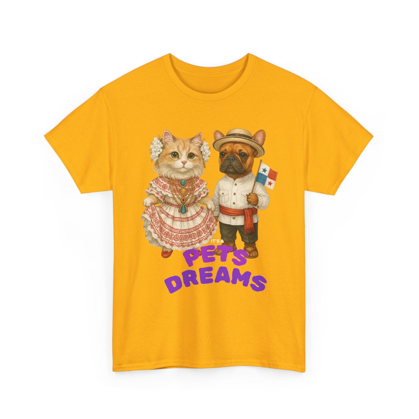 T-Shirt — "Pets Dreams" Vintage Cat & Dog Graphic Tee (Cute French-Themed Pet Couple)