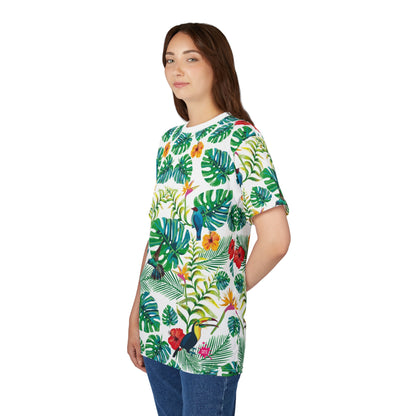 T-shirt unisexe coupé et cousu Tropical Paradise - Imprimé floral vibrant pour les escapades estivales 