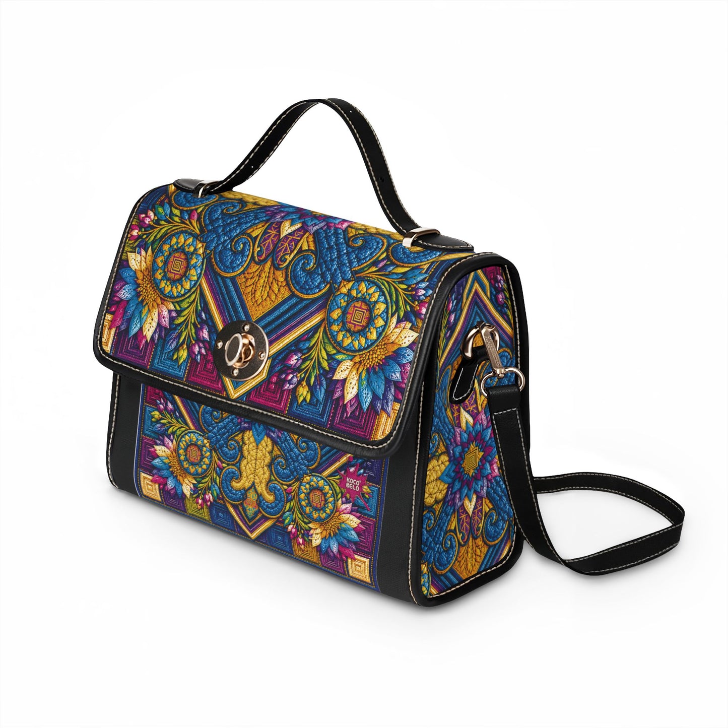 Waterproof Canvas Bag — Vibrant Tribal Floral Cross Design