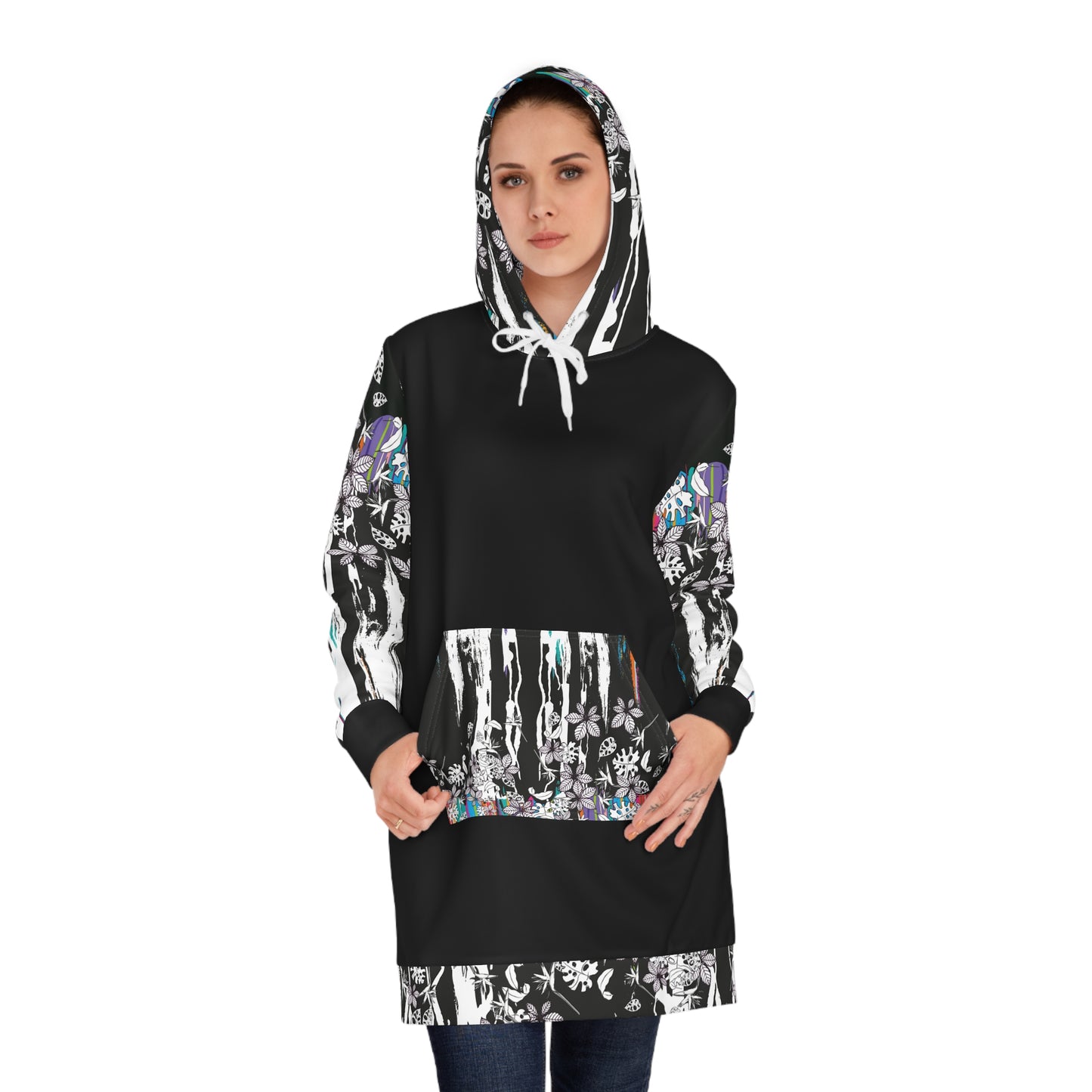 Vestido Sudadera  Hojas negra