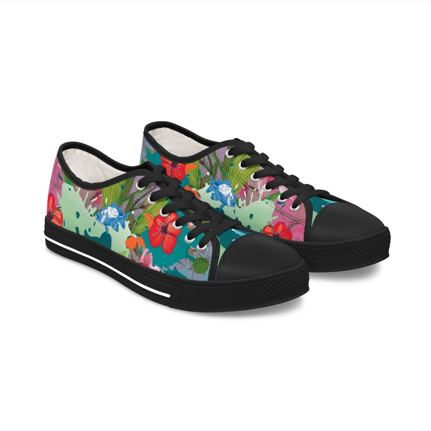 Low Top Sneakers — Colorful Floral Pattern Women's Casual Shoes