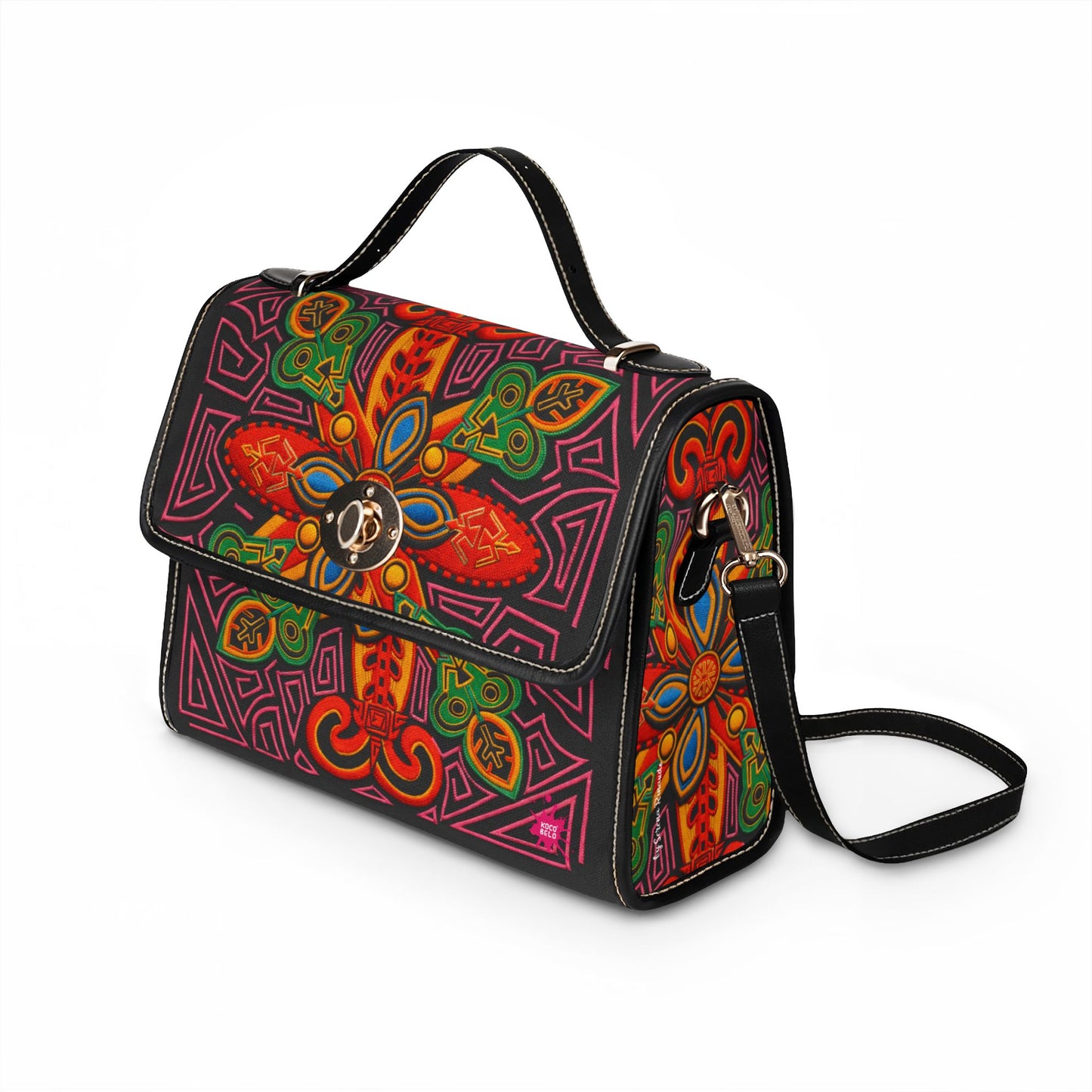 Waterproof Canvas Bag — Vibrant Tribal Floral Cross Design