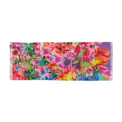 Floral Watercolor Light Scarf — Vibrant Pink Garden Wrap for Spring & Summer