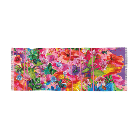 Floral Watercolor Light Scarf — Vibrant Pink Garden Wrap for Spring & Summer