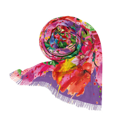 Floral Watercolor Light Scarf — Vibrant Pink Garden Wrap for Spring & Summer