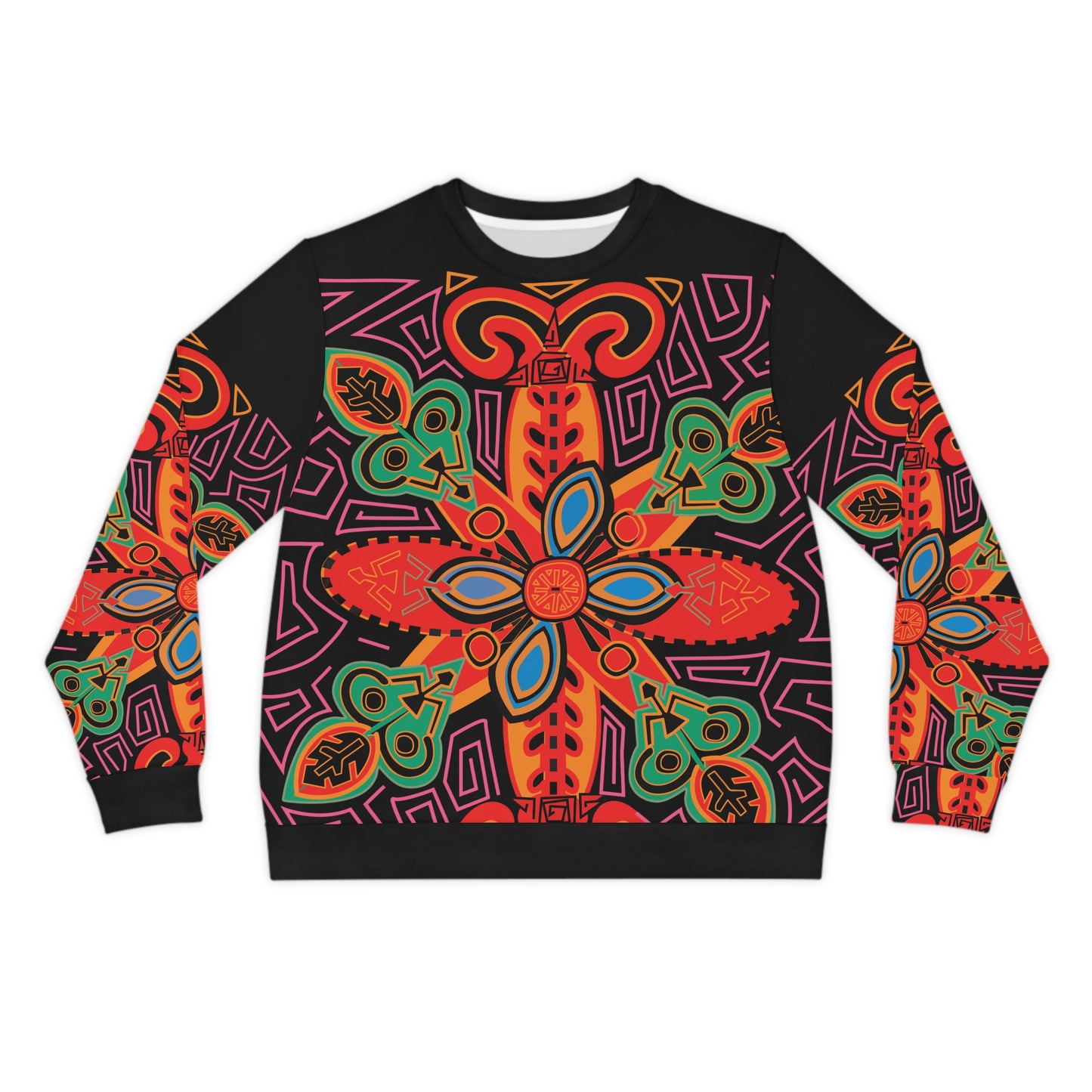 Bold Tribal Floral Lightweight Sweatshirt — Vibrant All-Over-Print