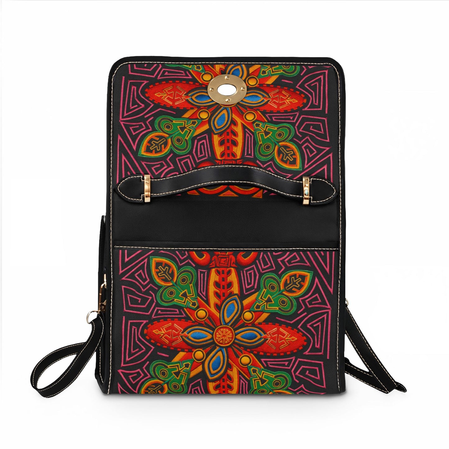 Waterproof Canvas Bag — Vibrant Tribal Floral Cross Design